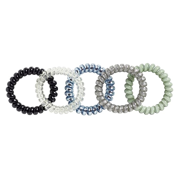 Goody Dentless Spiral Hair Ties, Cool Tones Phone Cord Coils - 5 Ct, Secure Hold Jelly Bands for Medium-Thick Hair for Women & Men