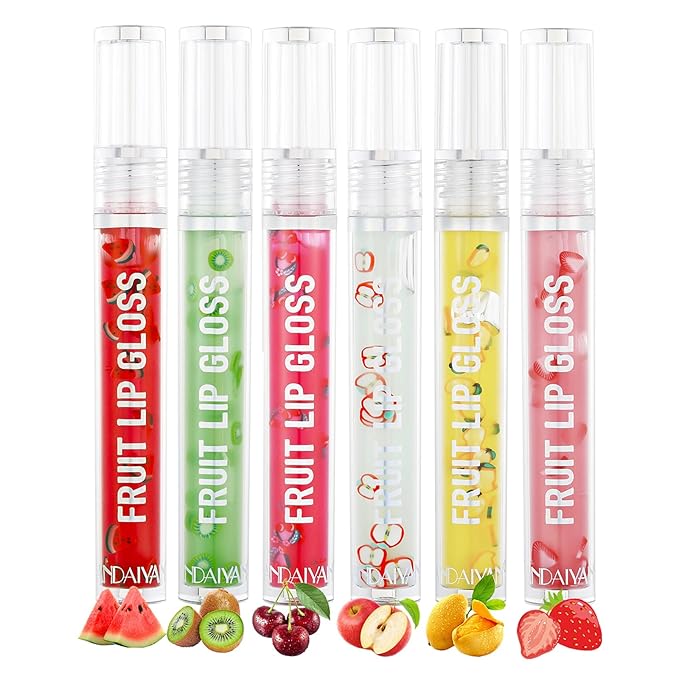 6 Pcs Fruity Lip Oil, Hydrating Moisturizing Shiny Lip Glaze, No Sticky Hydrating Lip Gloss Tinted Lip Balm, Lightening Lip Lines, Anti-Dry Cracking Lip Gloss Strawberry Kiwi Cosmetics Lip Care