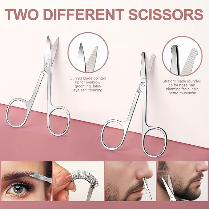 FANDAMEI Eyebrow Kit with Leather Case - Eyebrow Scissors, Tweezers, Razor, Brush for Women & Men - Facial Hair & Ingrown Hair Removal