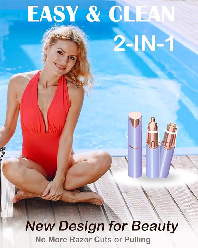 Facial Hair Remover and Eyebrow Trimmer - 2 in 1 Facial Hair Removal Epilators for Women - Rechargeable Travel Face Hair Razor Bikini Shaver for Face Peach Fuzz Lips Chin Armpit Body (Blue)