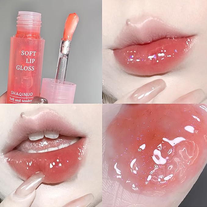 6 Colors Plumping Lip Gloss Set, Hhydrating Water Mirror Clear Lipstick Makeup, Shimmery Glitter Moisturizing Lip Gloss with Shimmery Finish - Lightweight, Sheer, and Hydrating