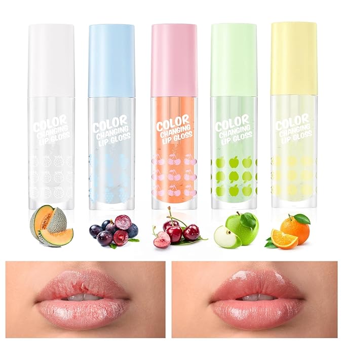 VANERIA Color Changing Lip Gloss,Clear to Pink,Fruit Flavoured Lip Changing Lip Gloss,PH Lip Color,Long Lasting Moisturizing(3.5ml/0.11Fl.Oz) (Apple)