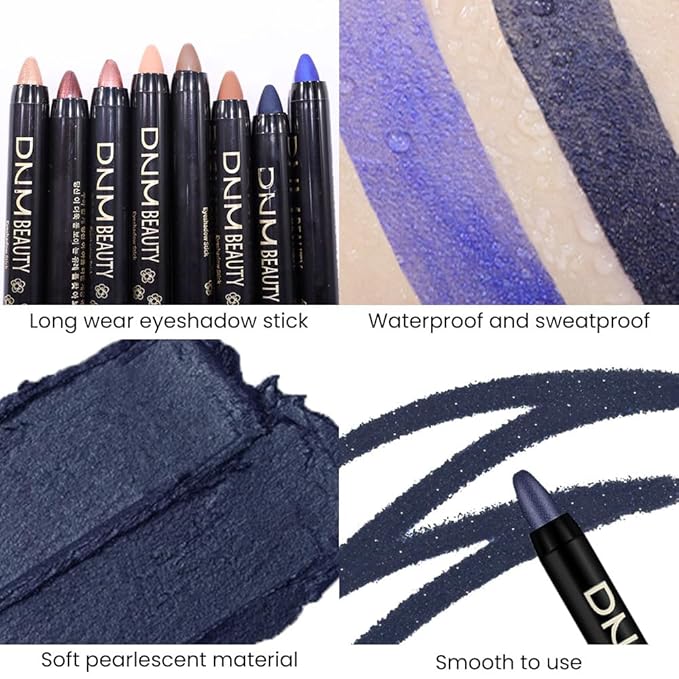 evpct Midnight Blue Shimmer Cream Eye Shadow Brightener Sticks Set for Eyes, Blue Shimmery Matte Pencil Eye shadow Applicator Stick Pen Palette Makeup Waterproof sombras en crema para ojos 31#