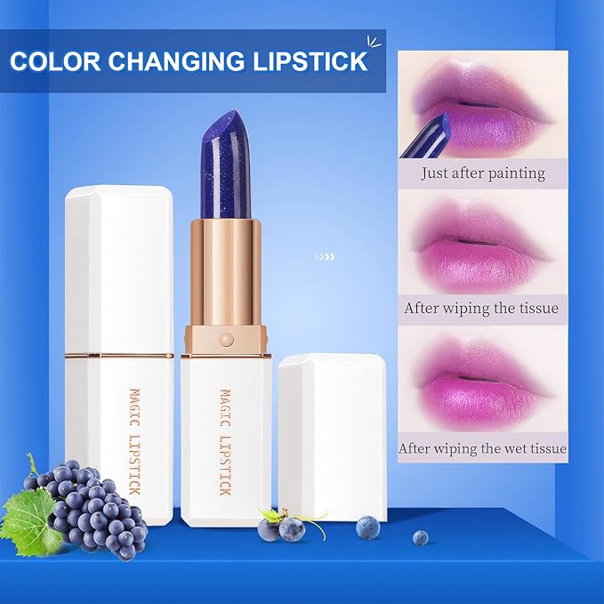 Color Changing Lipstick, 6-Colors Lip Stain Temperature Activated Vegan Formula, Magic Lipstick Long-Lasting, Nourishing, Cruelty-Free & Vegan #light blue