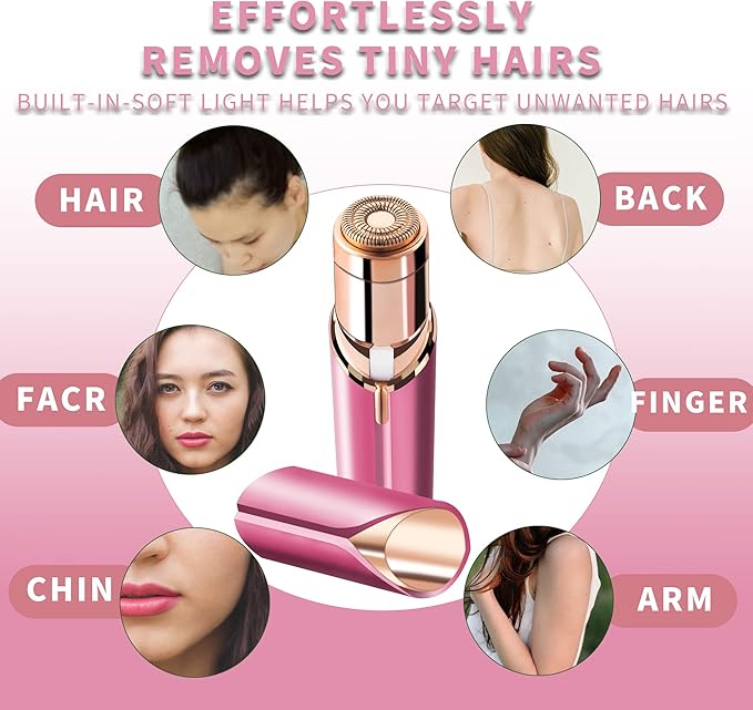 Facial Hair Remover for Women- as Seen on TV Painless Face Shaver -Mini Hair Remover, Electric Razor Shaver Portable Bikini Epilator for Lips, Chin, Armpit, Peach Fuzz, Fingers, Neck, Cheek (Rose red)