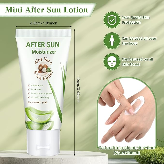 12 Pcs Mini Aloe Vera Lotion Bulk, 1 oz Travel Size Aloe Vera Lotion for Sunburn Relief, Organic Mini After Sun Lotion Daily Moisturizing, Mini Aloe Shea Butter Lotion for Face and Body