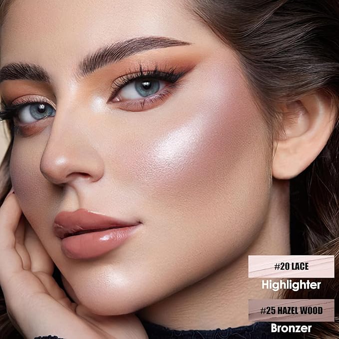 FOCALLURE 2 Pcs Mineral Cream Contour Stick,Moisturize Highlighter Illuminator Makeup,Fair-light