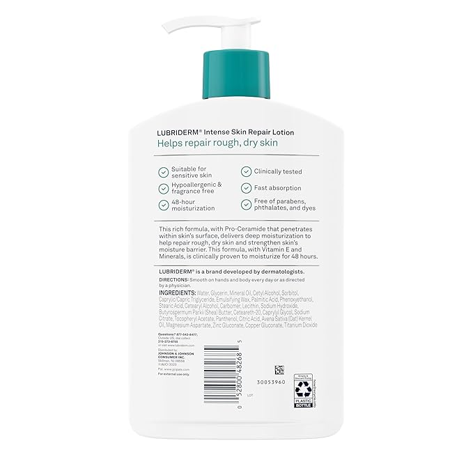 Lubriderm Intense Dry Skin Repair Lotion with Hydrarelease Technology for Repair of Rough, Dry Skin, Fast Absorbing Intensely Hydrates to Restore Dry Skin, 16 fl. oz