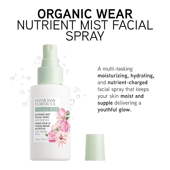 Physicians Formula Organic Wear Nutrient Mist Facial Spray, Botanical Infused, Dermatologist Approved, Vegan, Gluten Free, Tone, Balance, And Prep Skin