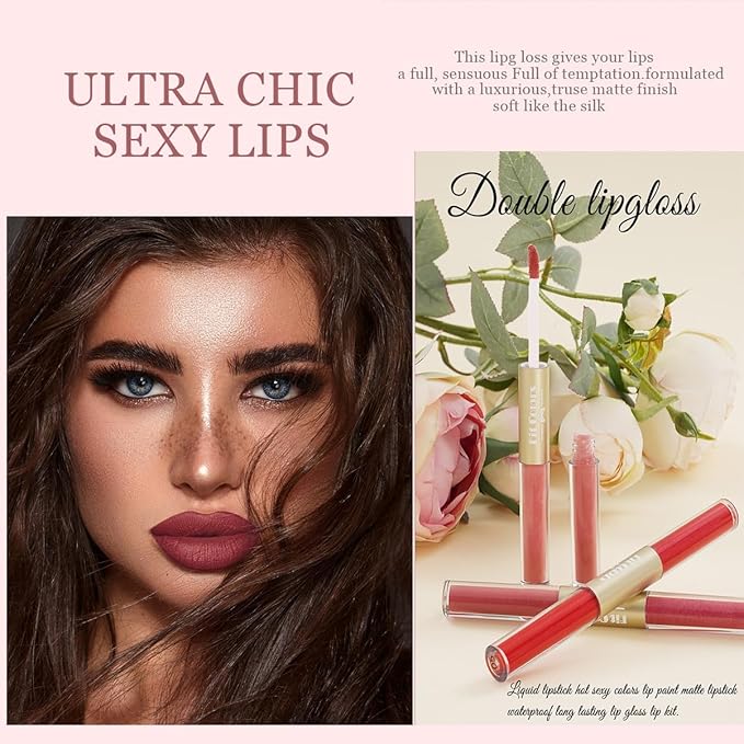 Double-end 2-in-1 Matte & Shimmery Lip Gloss Set, 3 PCS/Set (Set A, 3pcs)