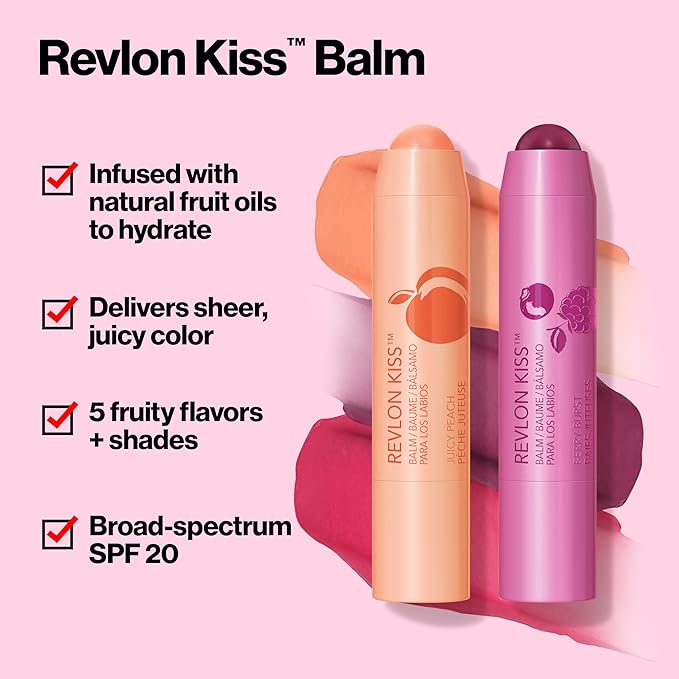 Revlon Kiss Tinted Lip Balm with SPF 20, Hydrating, Flavored, Infused with Natural Fruit Oils, 035 Berry Burst, 0.09 oz