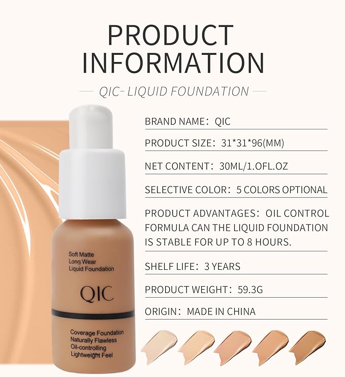 QIC Waterproof Matte Concealer BB Liquid Foundation Cream Warm Peach 30ml