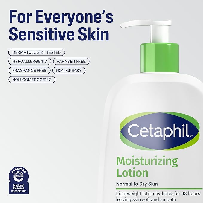 Cetaphil Face & Body Moisturizer, Hydrating Moisturizing Lotion for All Skin Types, Suitable for Sensitive Skin, NEW 8 oz Pack of 3, Fragrance Free, Hypoallergenic, Non-Comedogenic