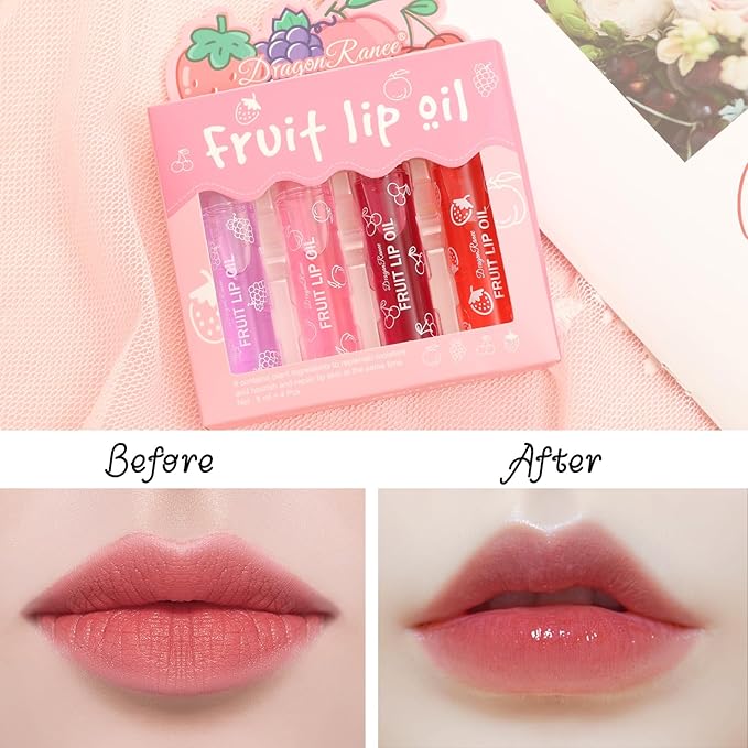 4-Piece Lip Gloss Set for Girls - Roll-On Lip Oil, Long Lasting Lip Care, Shining Clear Hydrating Glossy Tinted Balm