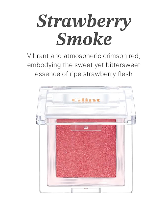 Glint Baked Blush (Strawberry Smoke, 0.08oz) - Long-Lasting, All-Day Face Blush Powder for a Natural Look. Korean Skin Care Makeup. Blendable Color for Eyes, Cheeks & Body.