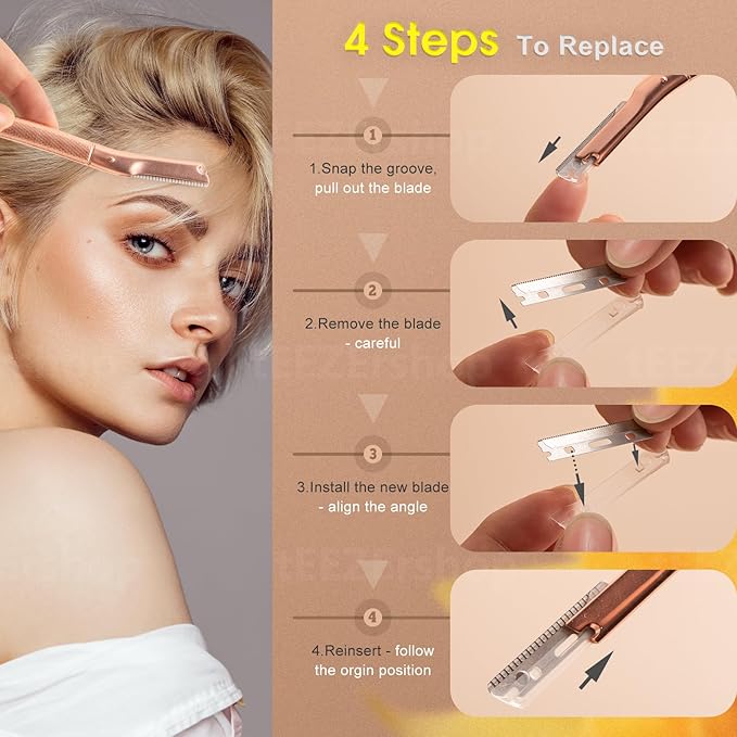 Dermaplane Razor for Women Face with 20PCS Blades,Professional Facial Razors for Peach Fuzz and Eyebrow Hair Removal,Stainless Steel Multipurpose Face Shavers with Gift Box-Gold