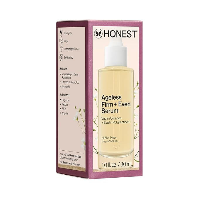 Honest Beauty Ageless Firm and Even Serum | Powered by Vegan Collagen and Elastin Polypeptides | Firmer-Looking Skin and Even Tone | Fragrance Free, EWG Verified, Vegan, Cruelty-Free | 1 fl oz