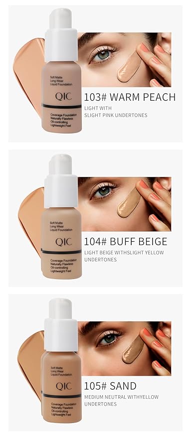 QIC Waterproof Matte Concealer BB Liquid Foundation Cream 105# Sand 30ml