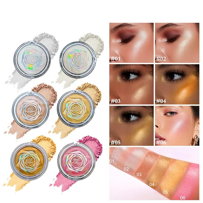 MAEPEOR Face Highlighter Palette 6 Colors Smooth Shimmer (Color 02)