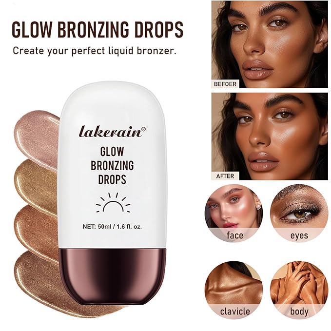Bronzing Drops For Face, Liquid Bronzer Glow Drops, Champagne Shimmer)
