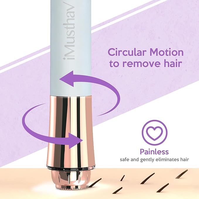 Mini Portable Facial Hair, Lips and Chin Remover Trimmer for Women, Facial Painless Epilator Pen, 18K gold-plated 13mm hypoallergenic rotary head. 360° LED light for Instant and Painless Hair Remover