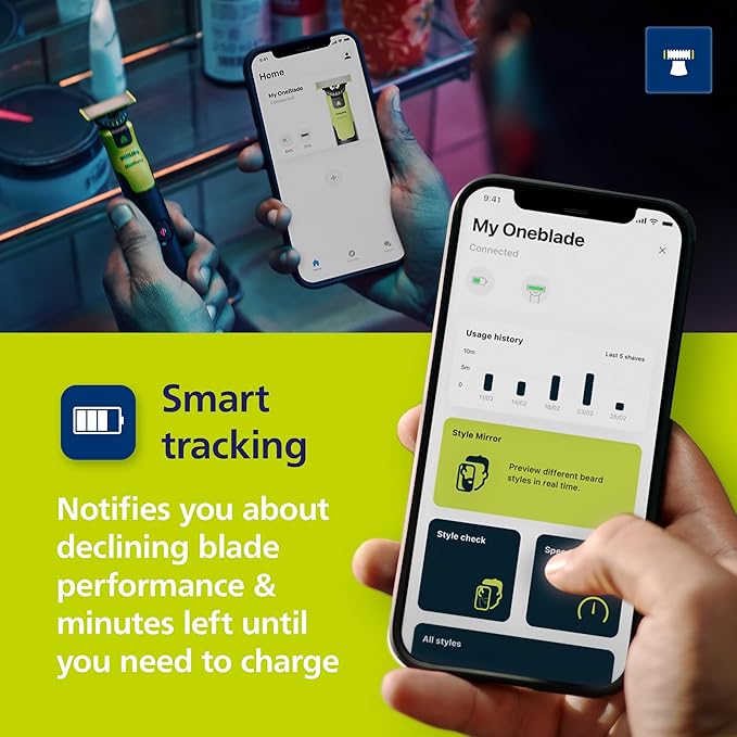 Norelco Philips OneBlade 360 with Connectivity Hybrid Face, Electric Beard Trimmer, Shaver with 360 Blade Tech & 1hr Fast Charge, 1x360 Blade, & 5-in-1 Comb, QP4530/90