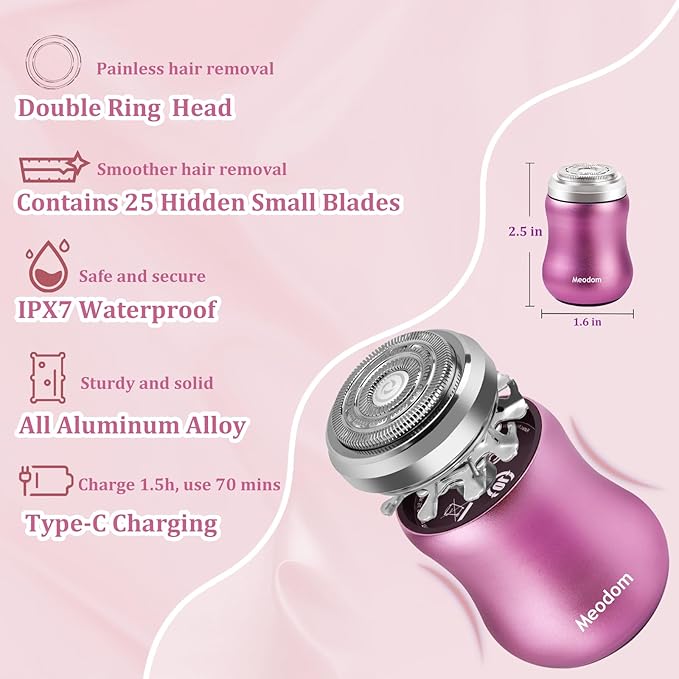 Facial Hair Removal for Women, Electric Painless Hair Remover for Face,Lip,Arm,Legs, Waterproof Shaver Razor Epilator for Women with Cordless USB Recgargeable (Pink)