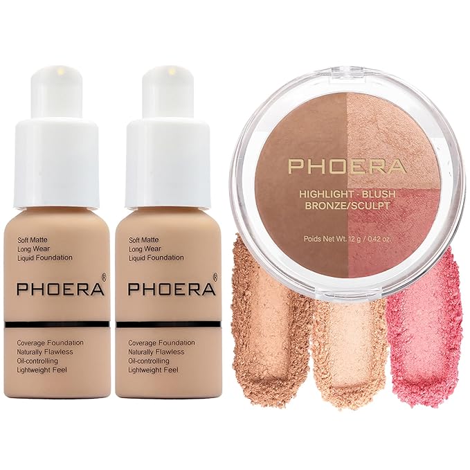 PHOERA Foundation, PHOERA Contour Palette,Shades with Highlighter & Beige+Buff Beige+#002)