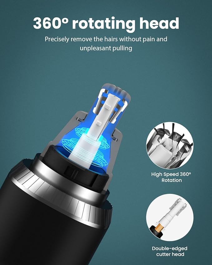 Ear & Nose Hair Trimmer with LED Display for Men Women,Painless USB Rechargeable Eyebrow & Facial & Nose Hair Trimmer Clipper,Professional IPX7 Waterproof Dual Edge Blades 12500 RPM (Black)