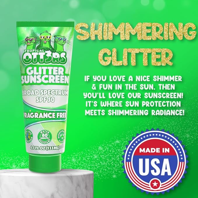 Glitter Sunscreen SPF 50 Lotion 4.5oz - Sparkle Sunscreen - Shimmer Sunscreen - Colored Sunscreen for Kids & Women - UVA/UVB Sunshine Protection + 80 Min Water Resistant - (No Fragrance) (USA Made)