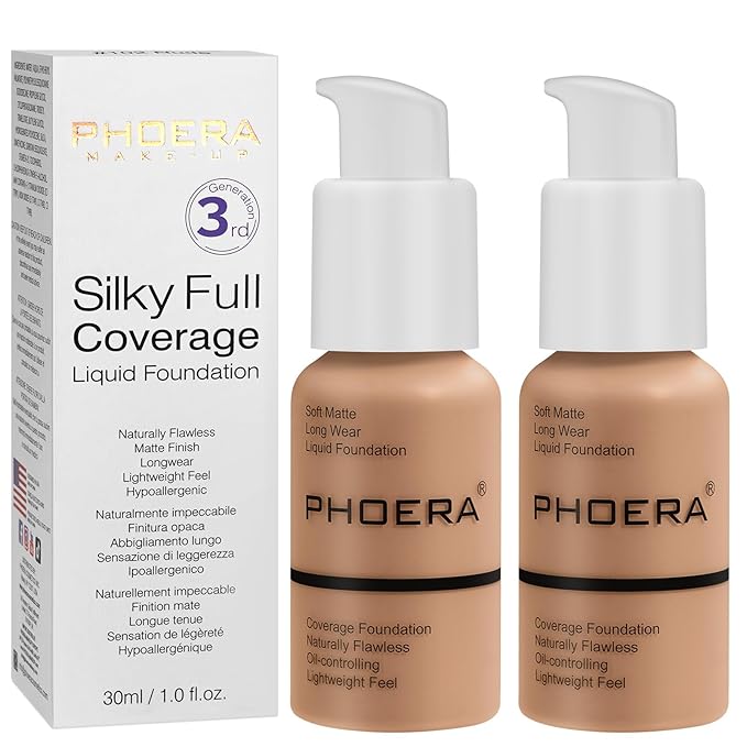 PHOERA Foundation, PHOERA Matte Liquid Foundation,PHOERA Makeup for (105- Sand*2) 30ml