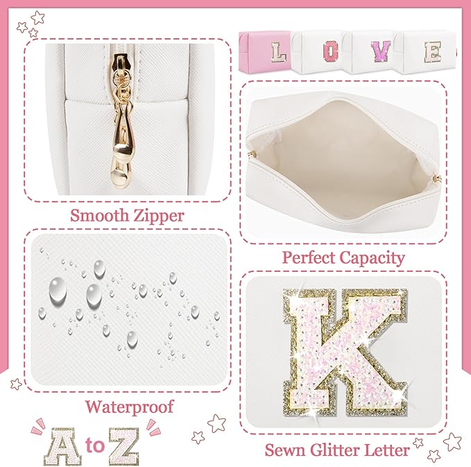 Initial letter patch makeup bag,