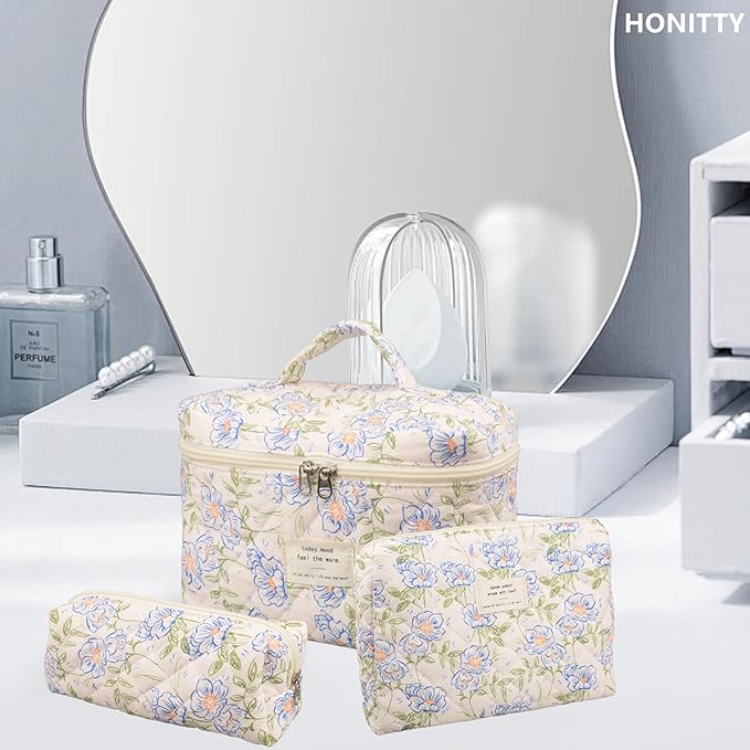 Makeup bag, quilted makeup bag,large