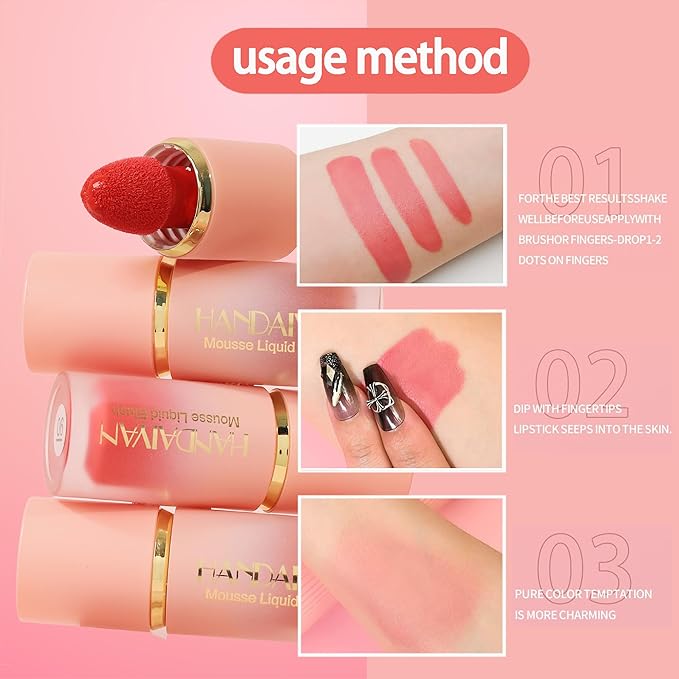 AKARY Mousse Liquid Blush, Soft Cream Makeup Blush, Tint(04#Swipe Rignt)