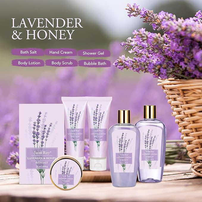 Luxury Bath & Body Set For Women LAVENDER & HONEY Large Spa Basket 13Pcs Luxurious Bath Spa Kit for women, Mother Day Gifts Perfect Spa Kit Bath Gift Set Spa Day Gifts Birthday Gift Baskets for Women