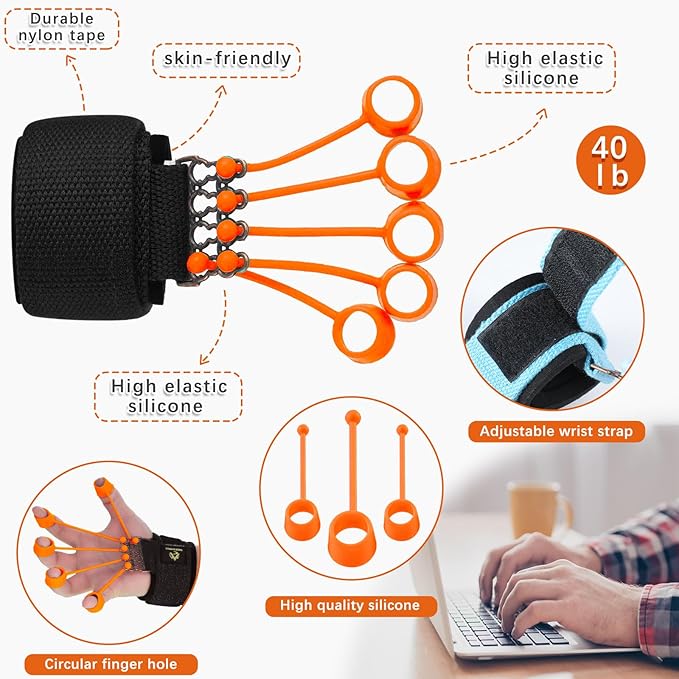 Finger Exerciser Finger Stretcher Finger Resistance Band Guitar (Black,75 LB)