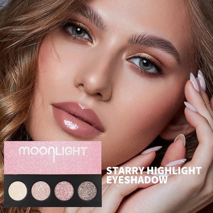 Shiny Highlight Eyeshadow Palette 4 Colors, Cosmetics Shimmer Palette, Cruelty-Free and Vegan Formula, Glitter Eyeshadow for Professional Makeup Kit (A#)