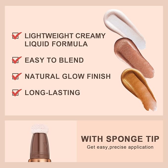 Mysense Liquid Highlighter Beauty Wand,Highlight Bronzer Stick with Highlighter-Pearl White