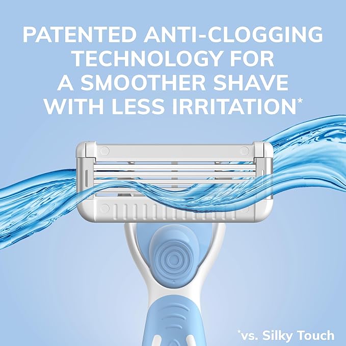 BIC EasyRinse Sensitive Anti-Clogging, Refillable Women's Razors With 4 Blades, 1 Handle and 9 Refill Razor Cartridges Razor Kit