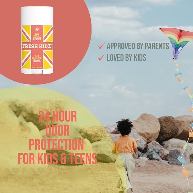 Fresh Kidz Body Wash 16.9 fl.oz. and Stick Deodorant 2.65 oz for Kids and Teens - Girls "Coral" Set