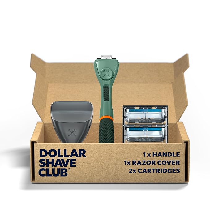 Dollar Shave Club | The Guest Pass Shave Set | 2 Extra Close Refill Cartridges, 1 Handle (Green), 1 Razor Cover