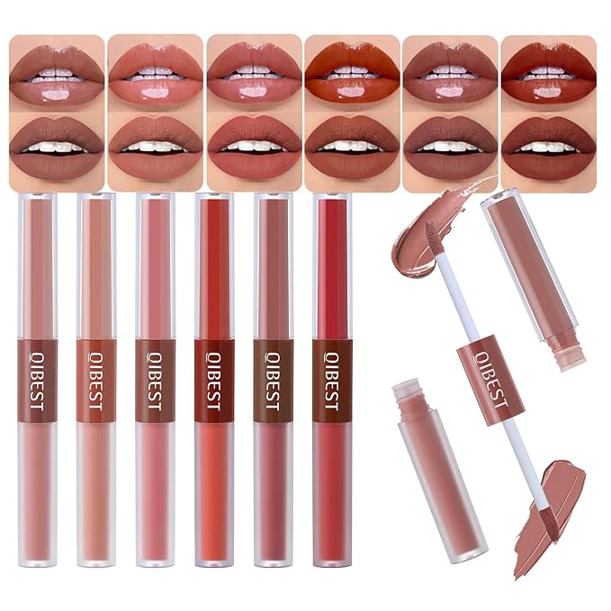 Matte Liquid Lipstick Set, 6 Colors 2-In-1 Mirror Glosses