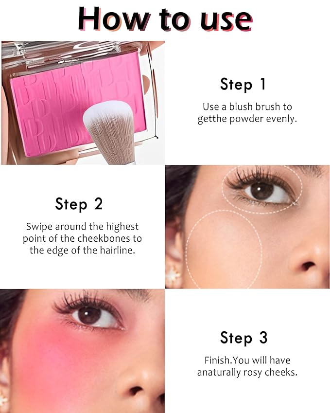 Pink Powder Blush Palette, Matte Powder Makeup Blush Enhancing -#Pink