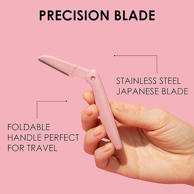 JAPONESQUE Foldable Dermaplaner Facial Razors - 3 Piece Set, Eyebrow And Facial Hair Razor Kit - One Blade Fixed Dermaplane Razor For Women Multicolor