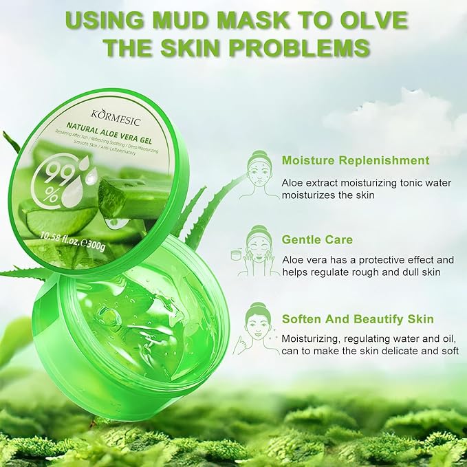 Facial Aloe Vera Gel, 99% Pure Aloe Vera Moisturising Gel for Skin, Scalp and Hair, Soothing Aloe Vera Facial Moisturising Gel, Multi-Purpose Skin Care, Soothe Your Skin (10 oz)