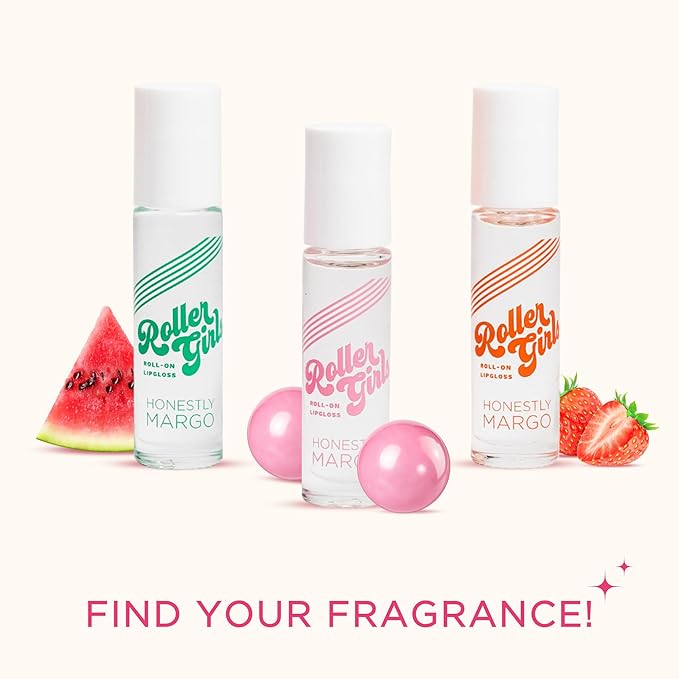 Roller Girl Roll-On Lip Gloss (Strawberry Amber, Watermelon Alexis, Bubblegum Destiny - Pack of 3) – Lip Gloss for Women with Hydrating Vitamin E & Moisturizing Shine, Non Stick Gloss