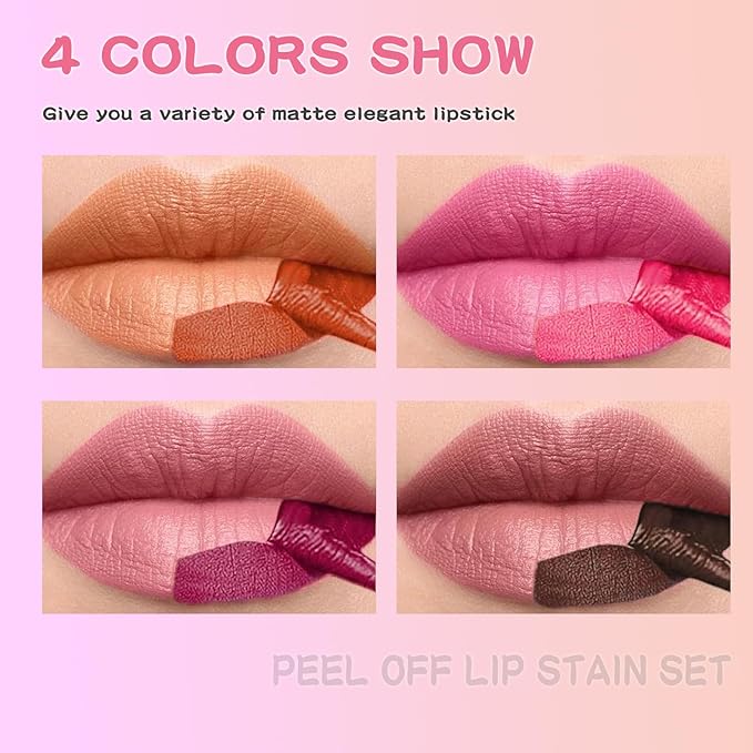 4 Colors Peel off Lip Stain Tint, Long-lasting Long-lasting