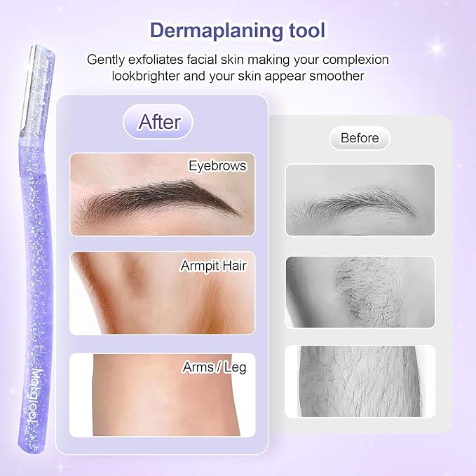 Women’s Dermaplane Razor for Face & Eyebrow - Anti-Cutting Japanese Blades for Eyebrow and Facial Hair Removal, Achieve Silky Skin and Perfect Brows (Purple, 3 Count)