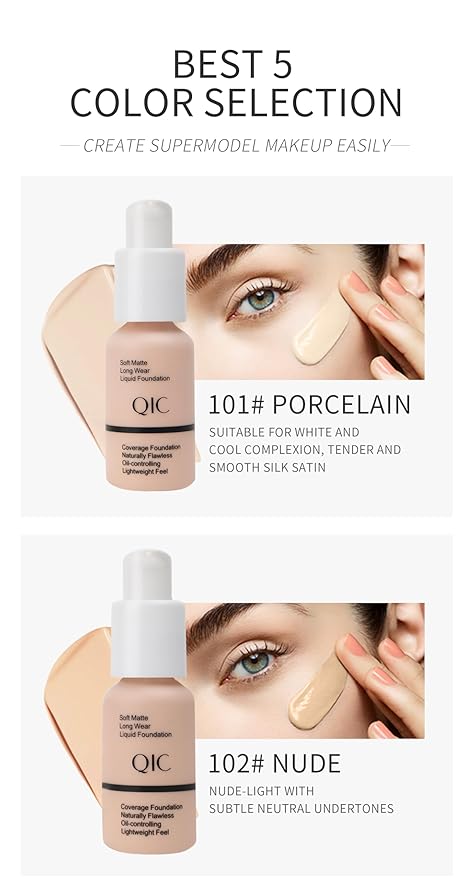 QIC Waterproof Matte Concealer BB Liquid Foundation Cream Warm Peach 30ml