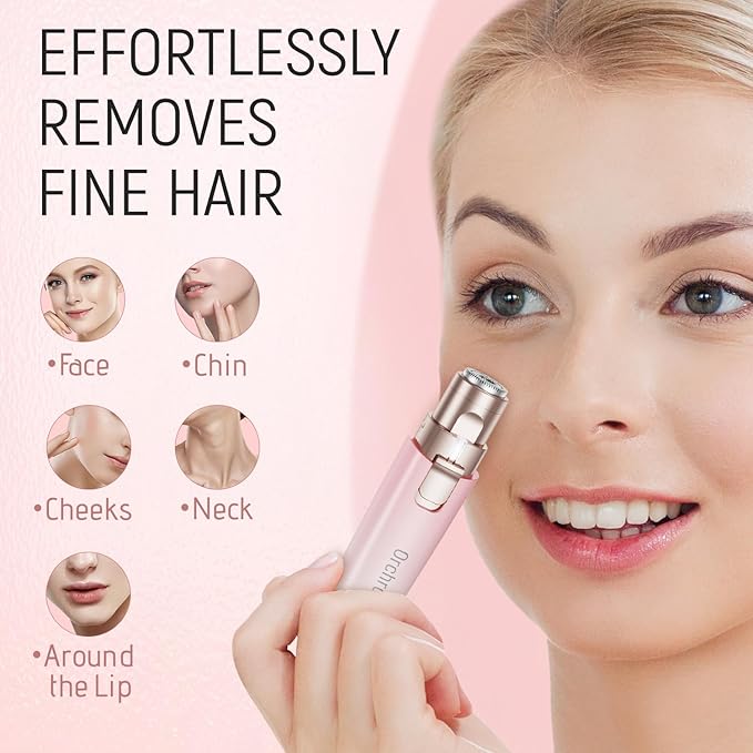 Rechargeable Facial Hair Remover for Women: 2-in-1 Device for Shaping Eyebrows and Removing Face Peach Fuzz (Gradient Pink)